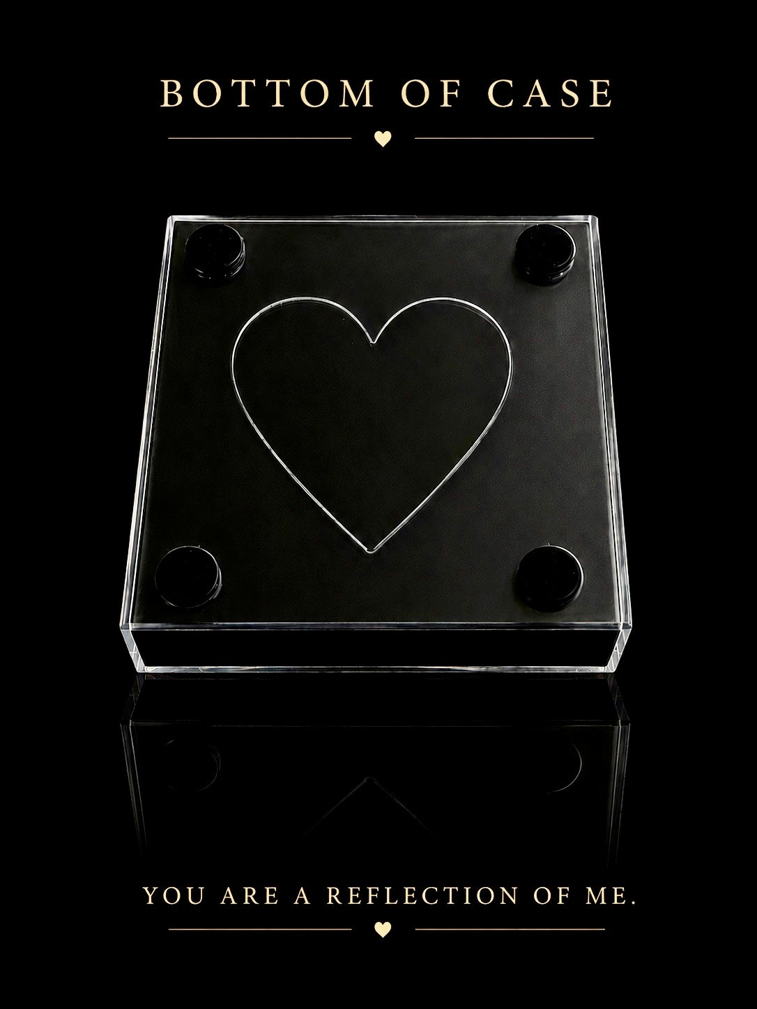 Bottom of the ME Doll collectible display case featuring a heart-shaped mirror and the message on the photo: You Are a Reflection of ME."