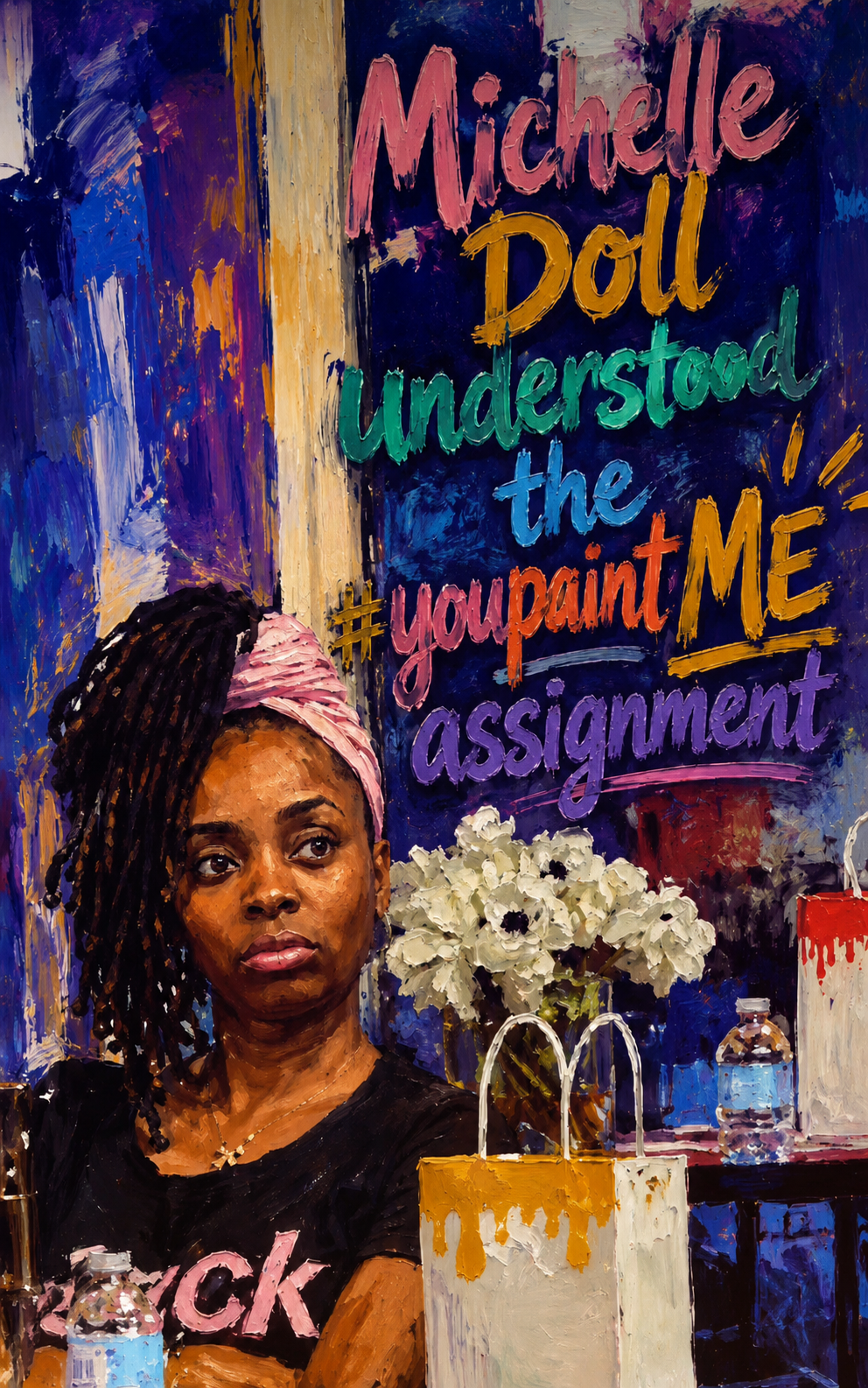 Sitting and listening intently for the art cues for painting her ME Doll, before winning BEST IN SHOW, Black Doll Affair member, Michelle Rosser, sits in front of the words: Michelle Doll Understood the #YouPaintME assignment.